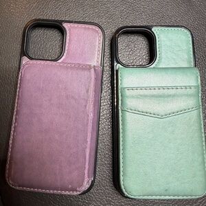 iPhone 13 Mini Phone Cases with Card Holder - (2) Purple and Green